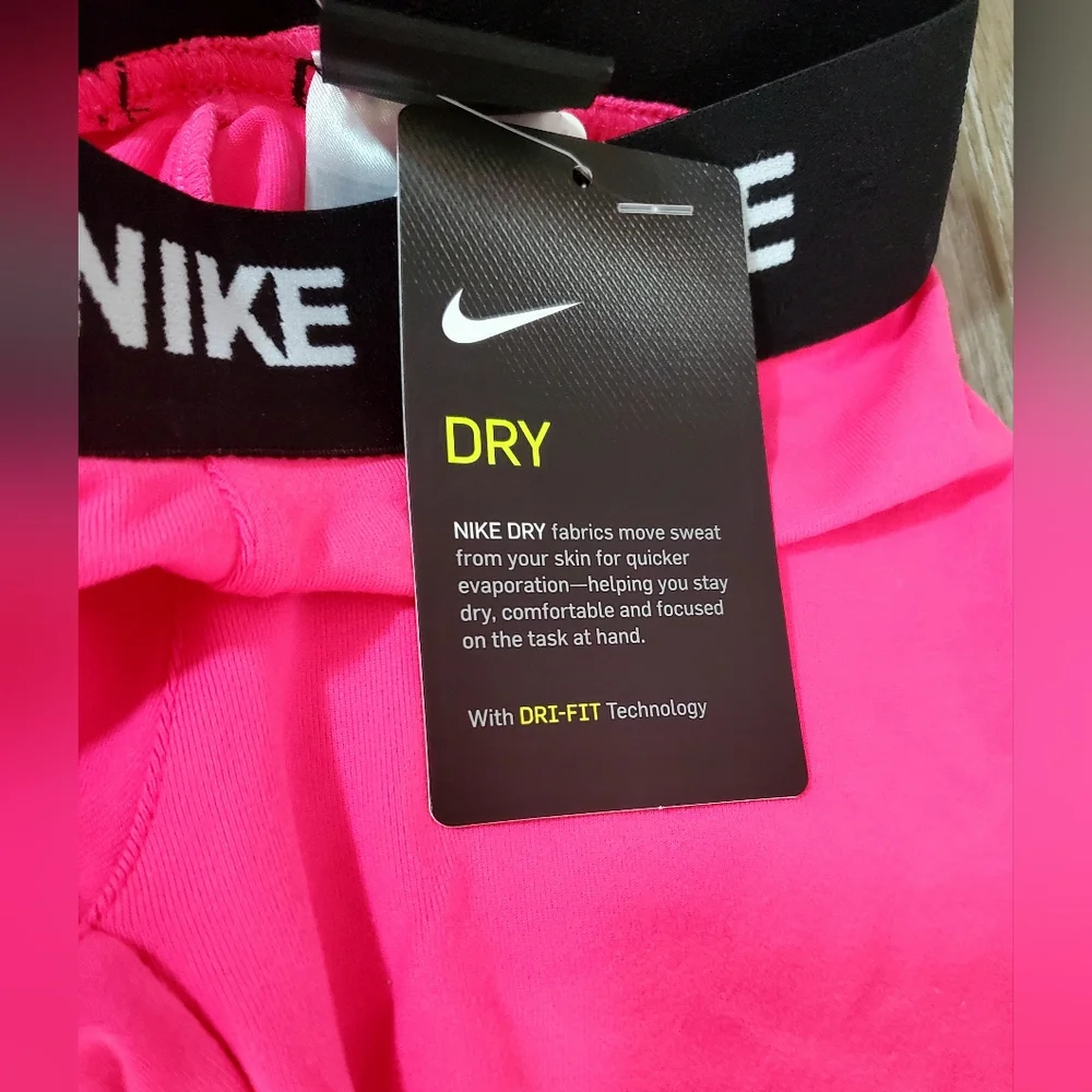 Girl's Nike Hot Pink athletic Leggings, White Swoosh Black Waistband Size 5 Or 6